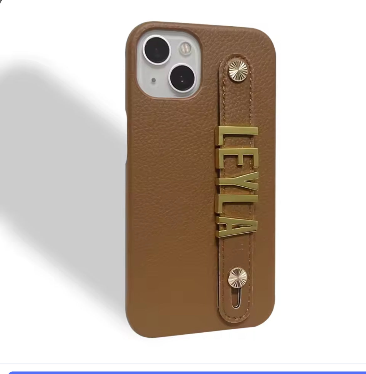 New Willow Pebble Grained Leather Case with Holding Strap and Personalisation