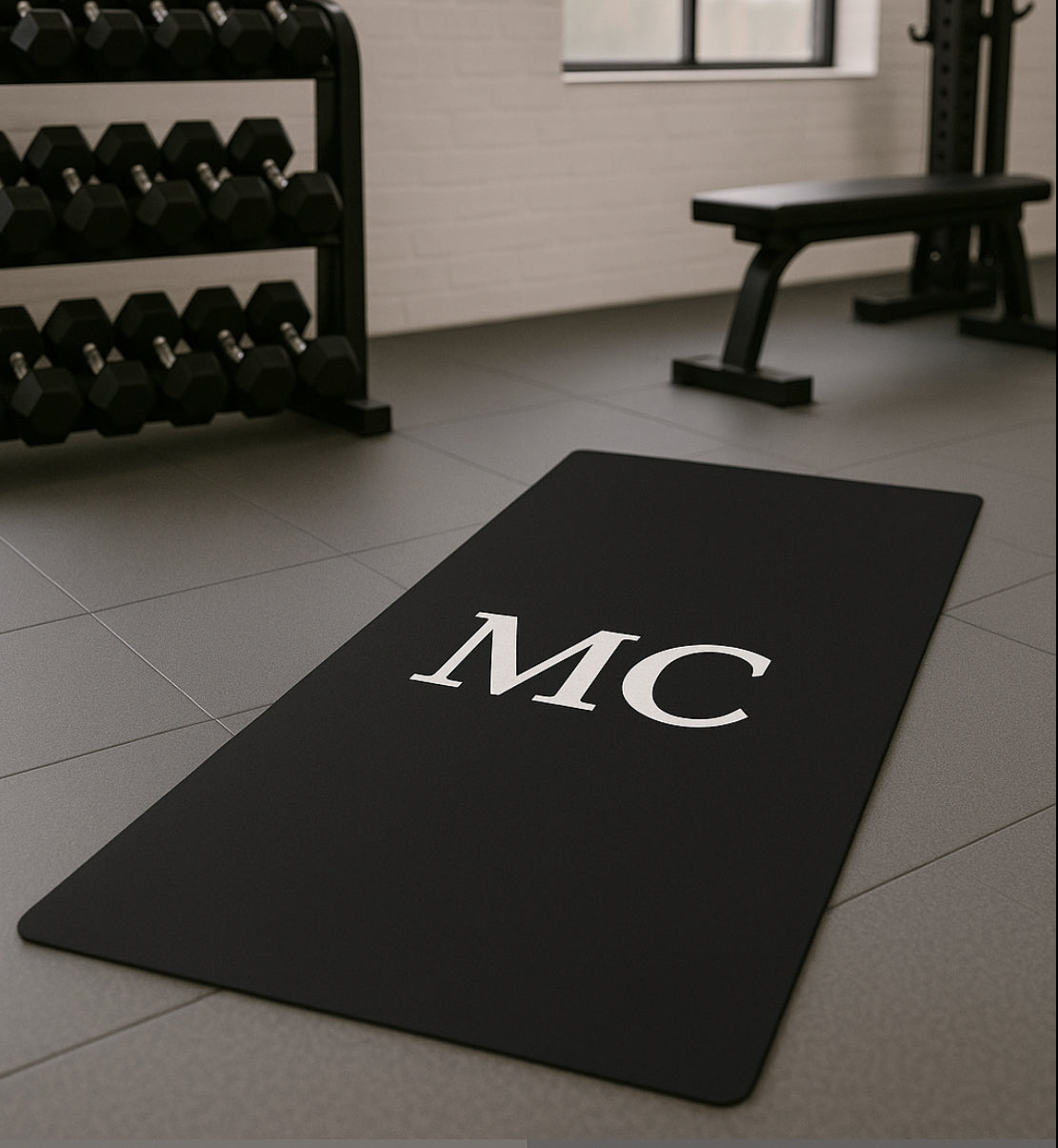 Personalised Yoga Mat Black with White Initials