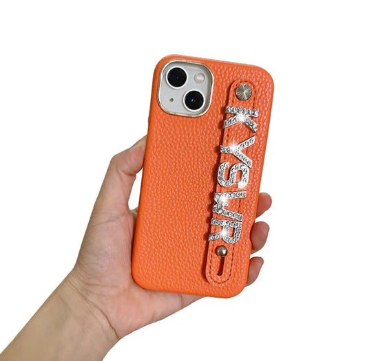 Bling Personalised Luxury Leather Case Orange