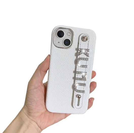 Bling Personalised Luxury Leather Case White