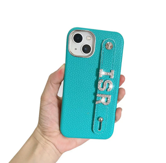 Bling Personalised Luxury Leather Case Aqua Blue
