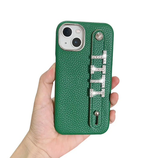 Bling Personalised Luxury Leather Case Green