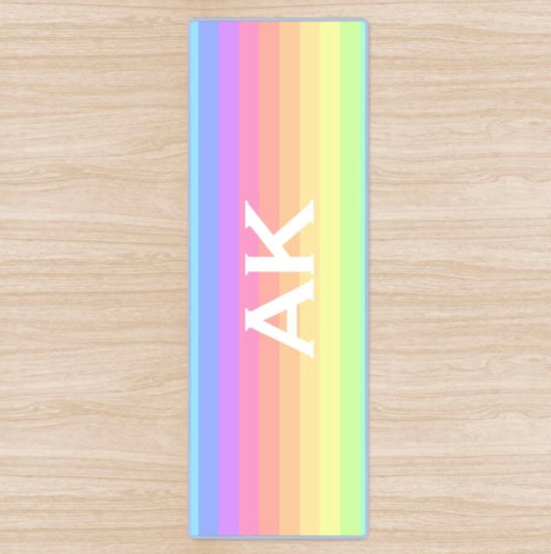 Personalised Yoga Mat Rainbow Design with Side Initials