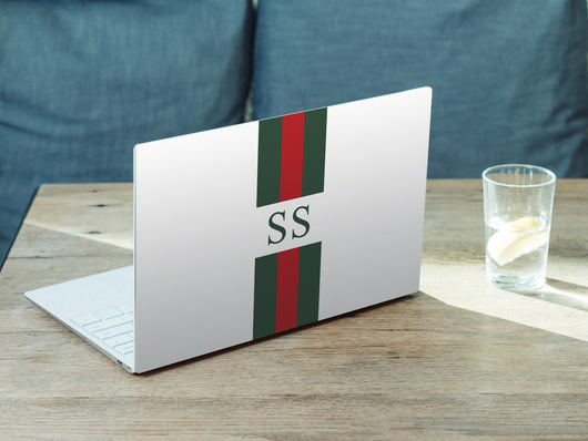 Personalised Hardshell MacBook White with Red and Green Stripes and Initials or Name