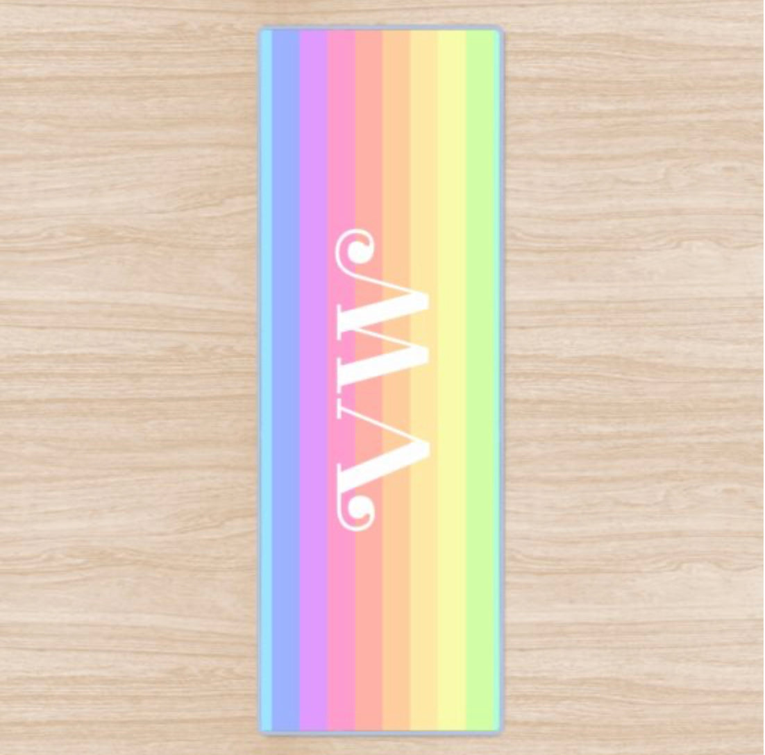 Personalised Yoga Mat Rainbow Design with Funky Font Side Initials