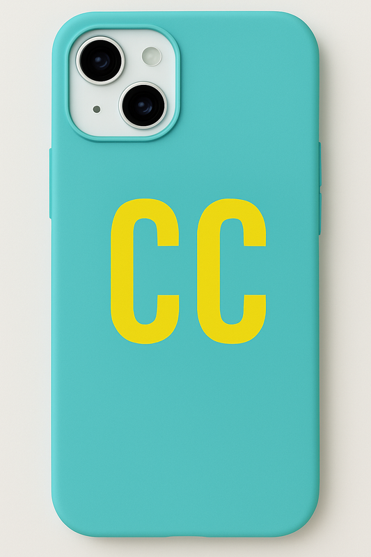 Gloss Bright Turquoise with Yellow Initials