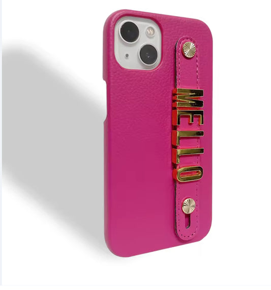 New Willow Pebble Grained Leather Case with Holding Strap and Personalisation