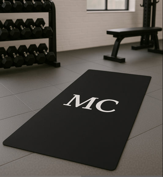Personalised Yoga Mat Black with White Initials