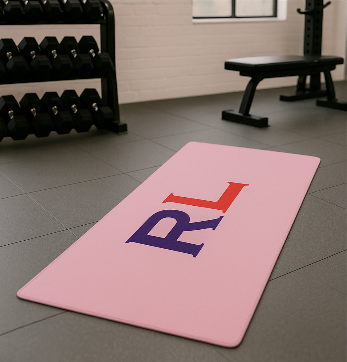 Personalised Yoga Mat Pink with Purple and Red Side Initials
