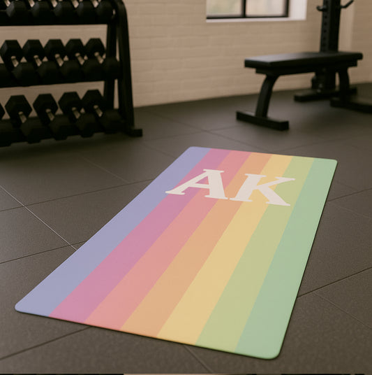 Personalised Yoga Mat Rainbow Design with Initials