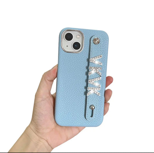 Bling Personalised Luxury Leather Case Sky Blue