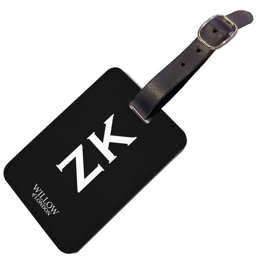 Personalised Luggage Tag Black with White Initials