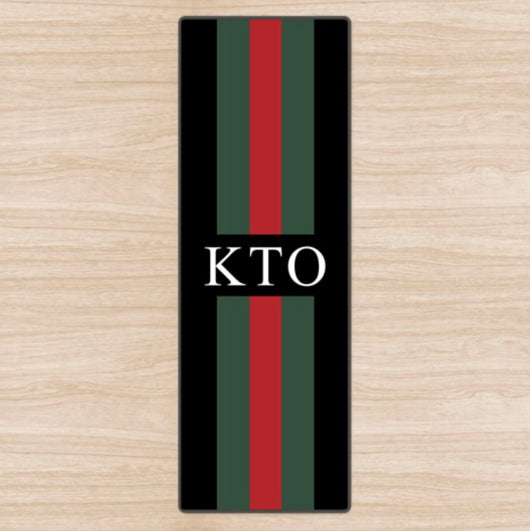 Personalised Yoga Mat Black with Red and Green Striped Initials