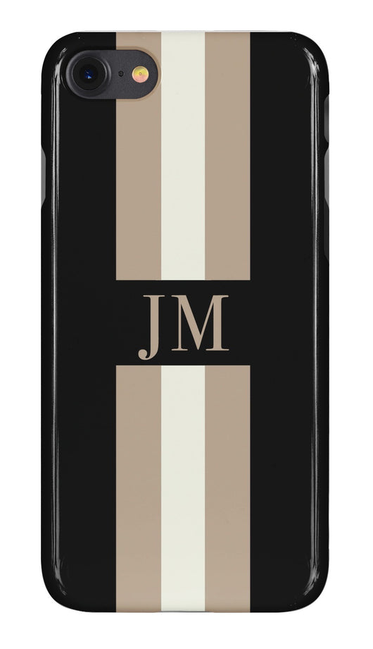 Black Initialed Case with Beige and Fawn Stripe