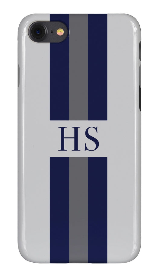 Smoke Grey Initialed Case with Navy and Contrasting Grey Stripe
