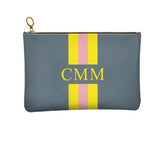 Personalised Genuine Nappa Leather Clutch - Cosmetic Bag Grey with Yellow and Pink Stripes