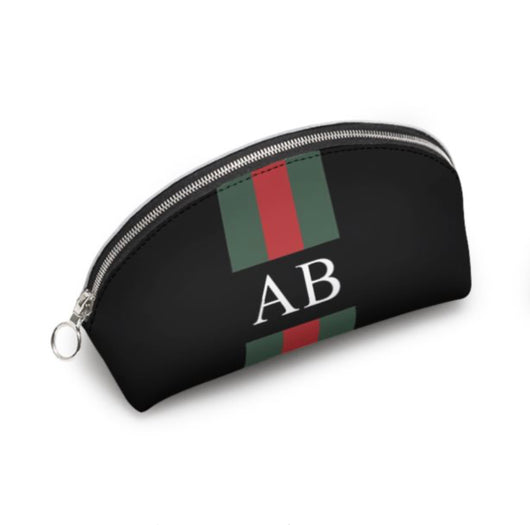 Personalised Genuine Luxury Nappa Leather Cosmetic Bag Black Striped