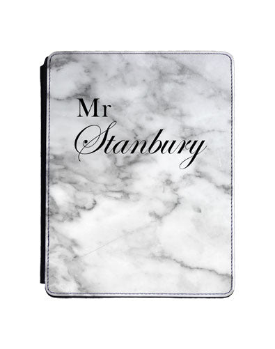 White marble ' Mr ' with full surname and Copperplate style font