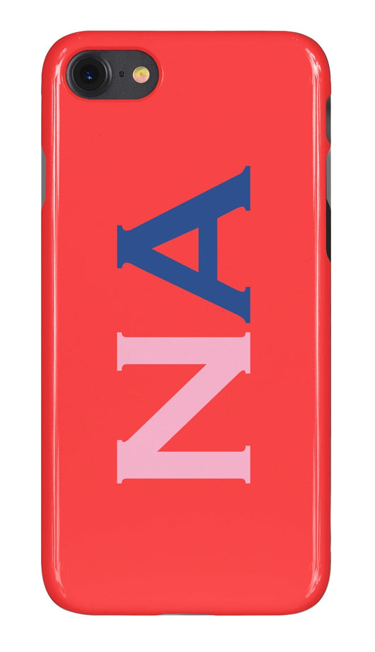 Gloss Red with Pink and Navy Blue Initials
