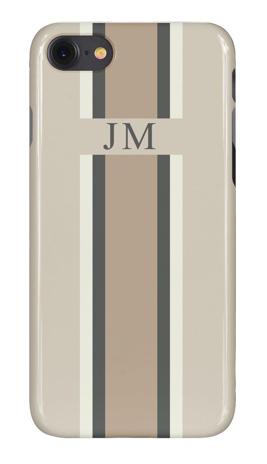Mellow Beige Initialed Case with Grey, White and Contrasting Beige Stripe
