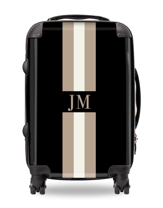 Personalised Suitcase Black with Beige and Fawn Stripes
