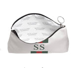Superior Personalised Luxury Nappa Leather Clutch Bag White Striped