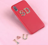 Limited Edition Super Slim Leather Case with Metal Letter Personalisation and Rhinestone Decoration