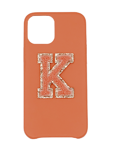 Personalised Orange Leather Phone Case with Colour Coded Chenille Initial
