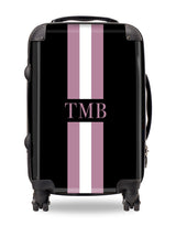 Personalised Suitcase Black with Purple and White Stripes
