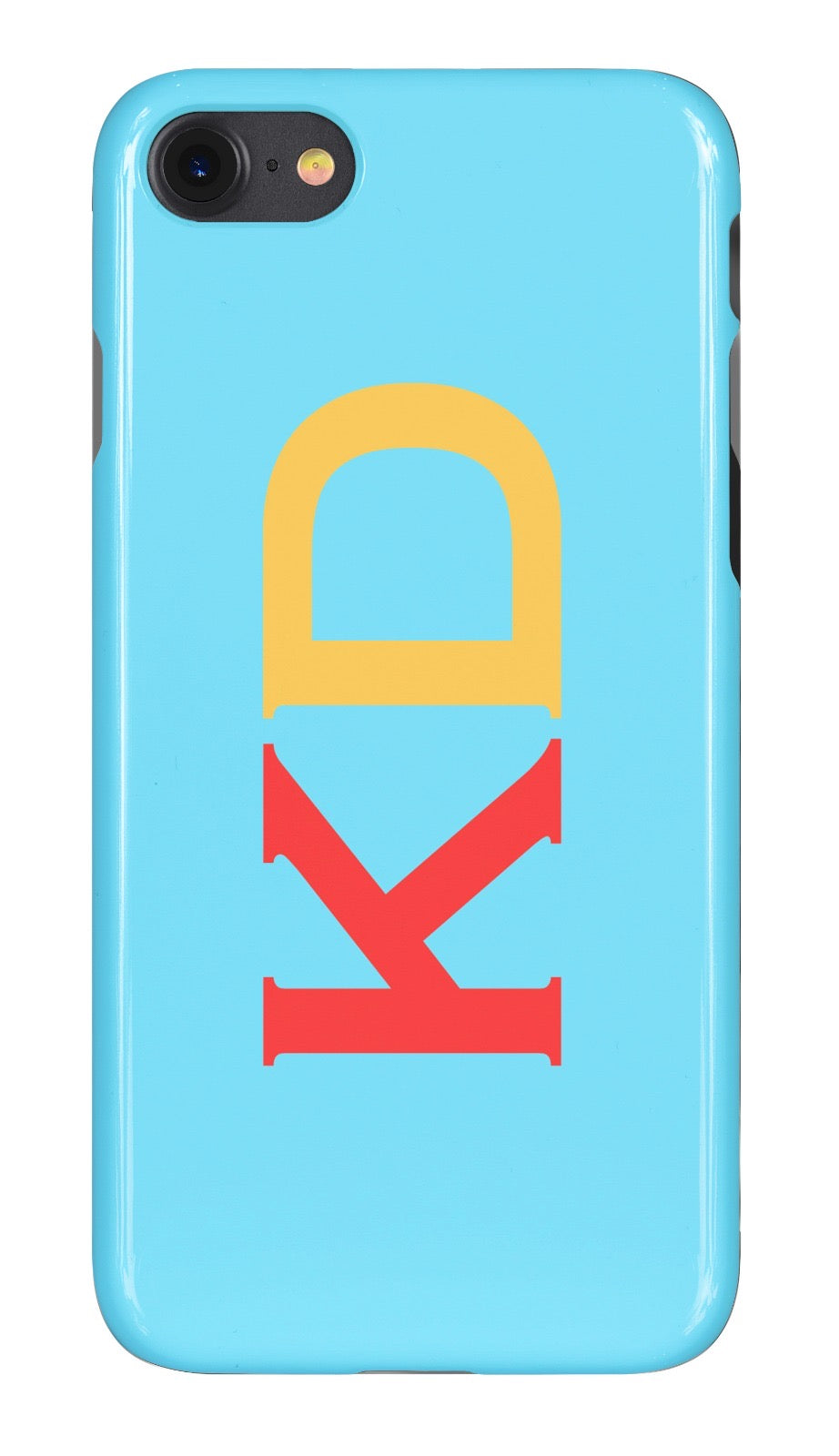 Gloss Turquoise with Red and Yellow Initials