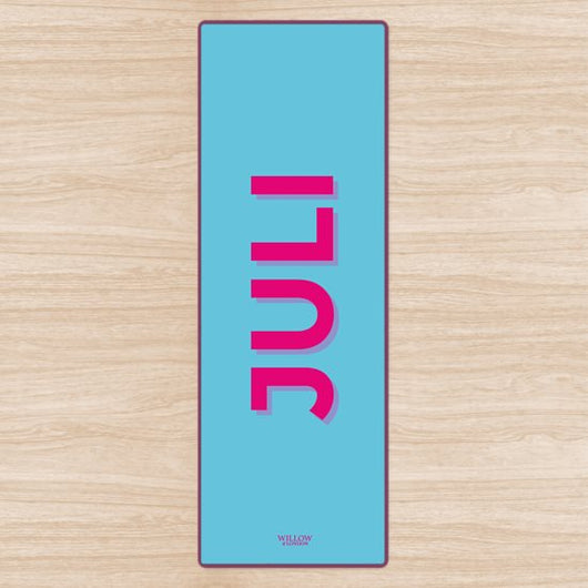 Personalised Yoga Mat Bright Blue with Hot Pink Side Initials