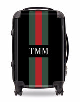 Personalised Suitcase Black with Red and Green Striped with Initials