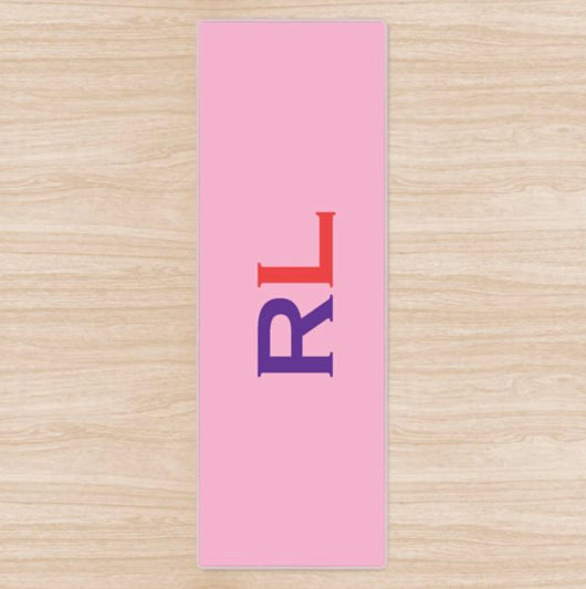 Personalised Yoga Mat Pink with Purple and Red Side Initials