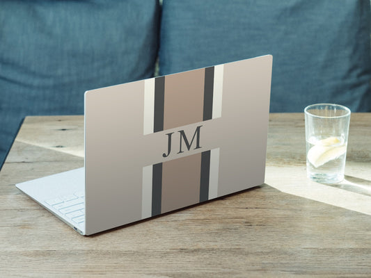 Personalised Hardshell MacBook Fawn with Cream Mushroom and Beige Stripes and  Initials or Name