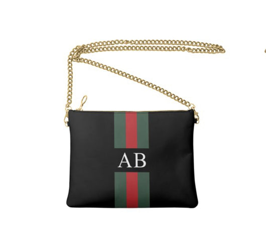 Personalised Luxury Nappa Leather Crossbody Bag Black Striped