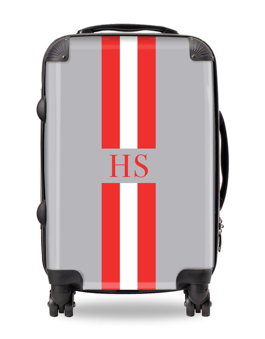 Personalised Suitcase Smoke Grey with Orange and White Stripes