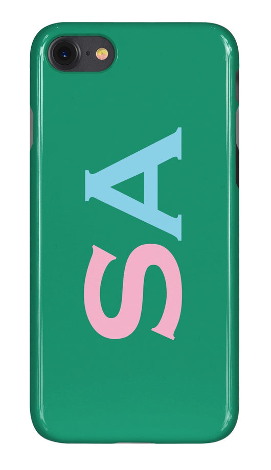 Gloss Green with Pink and Sky Blue Initials