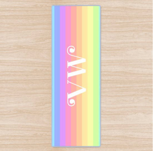 Personalised Yoga Mat Rainbow Design with Funky Font Side Initials