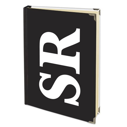 Personalised Satin Journal Black with White Side Initials Handbound In The UK