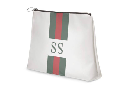 Superior Personalised Luxury Nappa Leather Clutch Bag White Striped