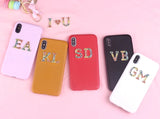 Limited Edition Super Slim Leather Case with Heart Gold Pendant Metal Initial with Rhinestone Decoration