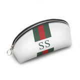 Personalised Genuine Luxury Nappa Leather Cosmetic Bag White Striped
