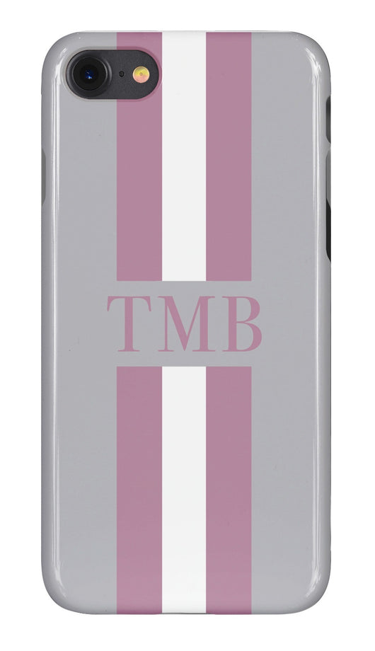 Smoke Grey Initialed Case with Purple and White Stripe
