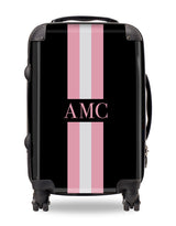 Personalised Suitcase Black with Pink and Grey Stripes
