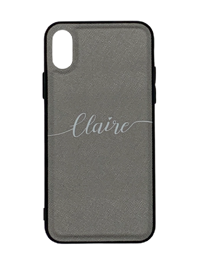 Silver Grey Personalised Saffiano Leather Phone Case with Contrasting Bumper