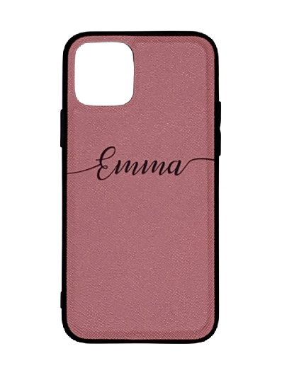 Rose Pink Personalised Saffiano Leather Phone Case with Contrasting Bumper