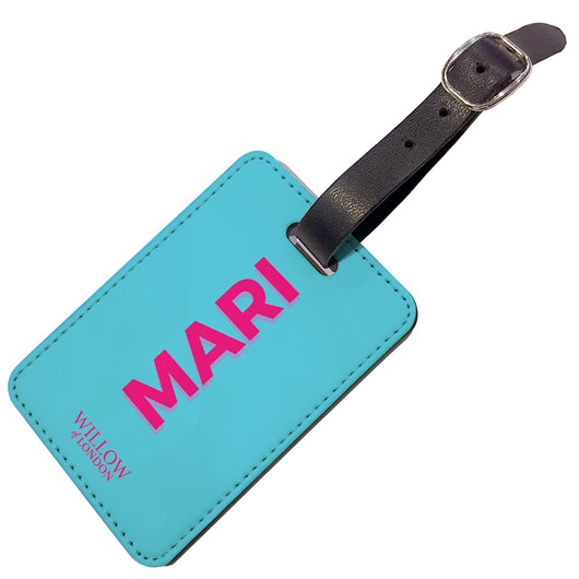 Personalised Luggage Tag Bright Blue With Hot Pink Initials - Double Sided