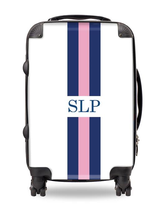 Personalised Suitcase Blue and Pink Striped with Initials