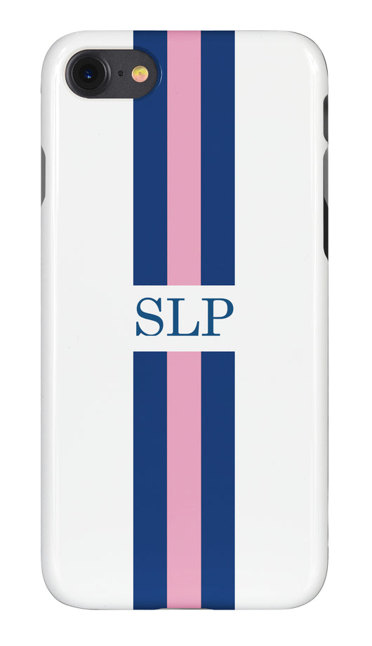 Blue and Pink Striped Initial Phone Case