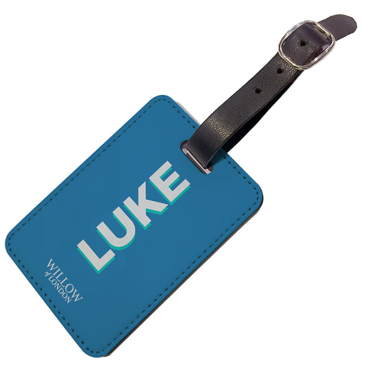 Personalised Luggage Tag Blue With Silver Grey Initials - Double Sided